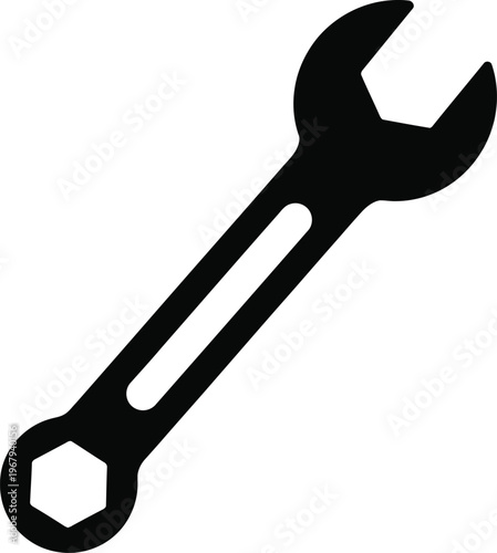 Solid Wrench Icon Bold Black Mechanical Tool Vector Illustration