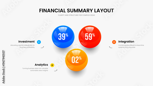 Business Introduction Three Step Diagram Slide Template. Elegant Planning 3 Option Graph Presentation Layout. Financial Growth Slideshow Design Vector Illustration.