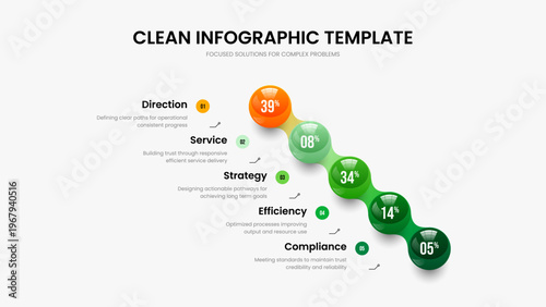Marketing Introduction 5 Element Graph Slideshow Template. Product Proposal Five Option Chart Presentation Design. Market Overview Frame Layout Vector Illustration.