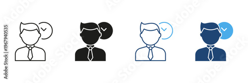 Business Professional With Checkmark Icon Set. Approval, Verification, And Confirmation Symbol Collection. Corporate Identity And Trust Representation. Isolated Vector Illustration