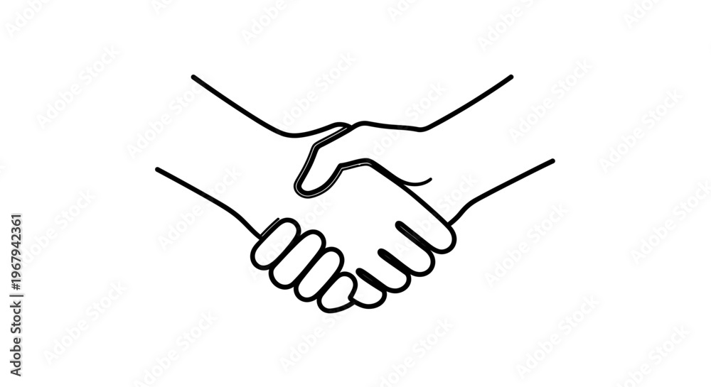 Fototapeta premium Handshake icon, business partnership handshake, agreement handshake, black line art