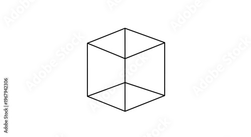 Geometric cube, 3D shape, wireframe illustration, minimalist design