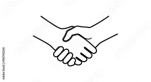 Minimalist handshake line art vector, business partnership and agreement icon, simple black and white hand shake illustration for corporate success