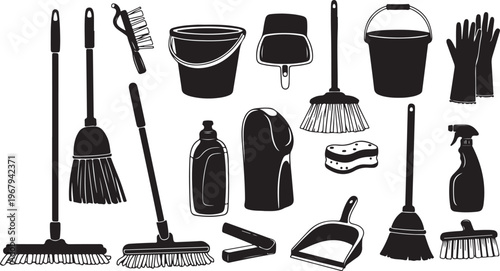 Cleaning tools and equipment for household chores and maintenance work