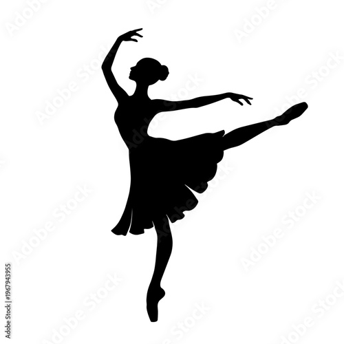 Elegant Ballerina Silhouette in Graceful Dance Pose – Minimal Black Vector