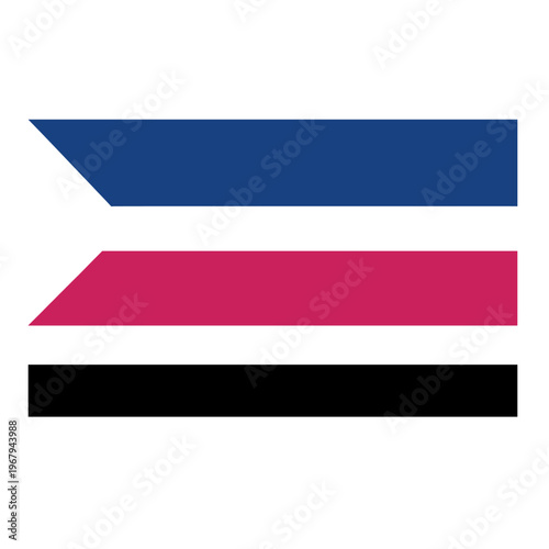 Abstract graphic design featuring three horizontal bars: blue with a left-pointing triangle, pink with a right-pointing triangle, and a solid black bar.
