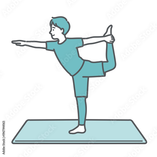 笑顔でヨガのダンサーのポーズをする男性のイラスト