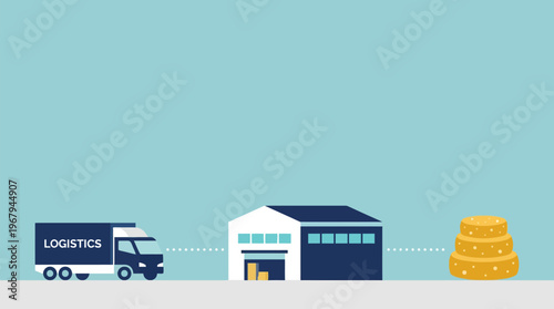 Cheese delivery logistics connected supply chain flow, efficient food distribution concept, modern flat vector art, clean isolated graphic.