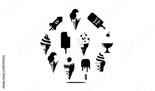 Circular ice cream icon set dessert vector illustration