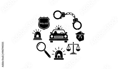 Circular police detective icon set investigation vector