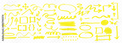 Dynamic highlight and marker show arrow and line, highlight and marker energize design. arrow and line move on paper around circle, shape, pen, underline