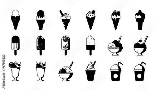 Ice cream icons collection flat dessert vector set