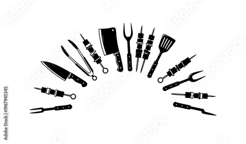 Modern butcher and barbecue silhouette icon set vector