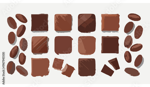 Top view chocolate and cocoa beans vector illustration