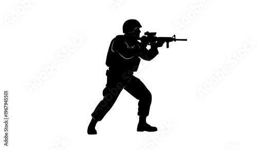USA army soldier silhouette vector military man with rifle