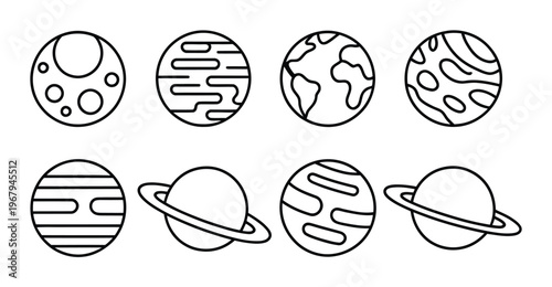 Collection of Stylized Planet in Black and White Outline
