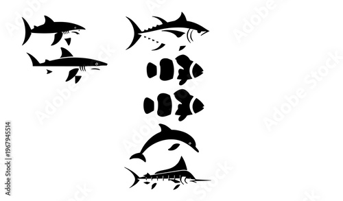 Vertical ocean animal icons solid vector illustration