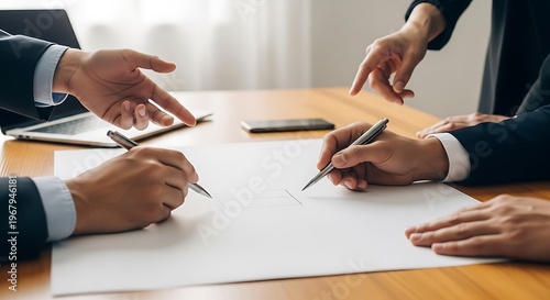 Business people signing contract on table