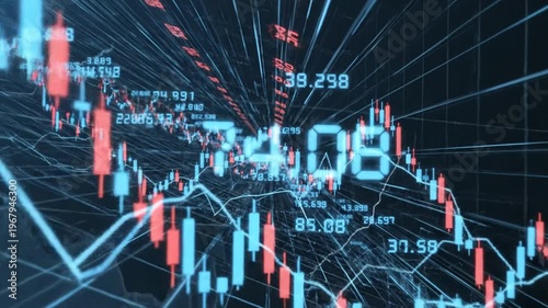 Digital Stock Market Data Tunnel with Candlestick Charts