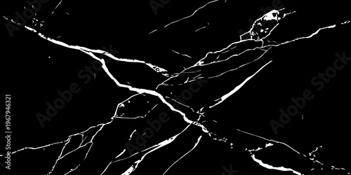 Dark black marble texture with thin white vein cracks abstract luxury stone background