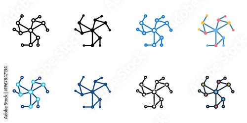 Decentralized network icons set multiple style collection. Editable stroke 
