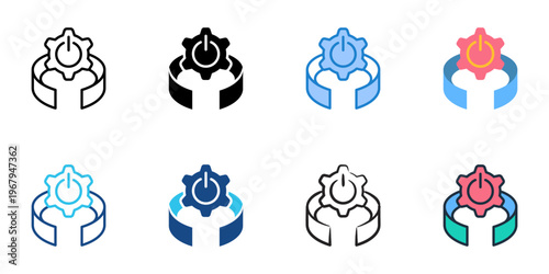 VR engine icons set multiple style collection. Editable stroke 

