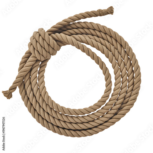 Coiled natural jute rope knot isolated on transparent background