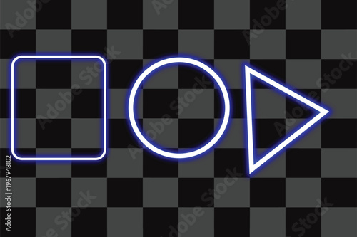 Neon Geometric Shapes Set with Glowing Blue Outline on Transparent Background