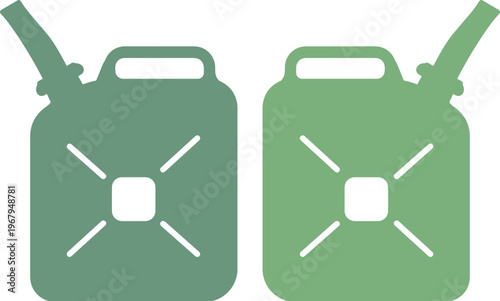 Gas can vector illustration, two green fuel jerrycans, a pair of portable gasoline containers, flat design for energy and transport concepts