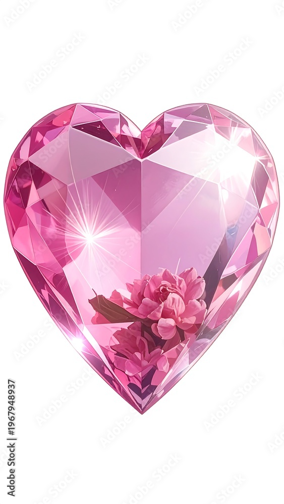 Fototapeta premium A large pink heart-shaped gemstone with floral design