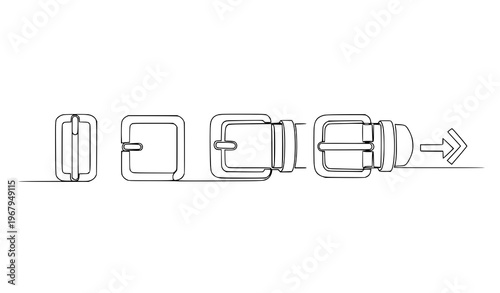 One line drawing belt buckle icons set fashion fastening outline vector illustration