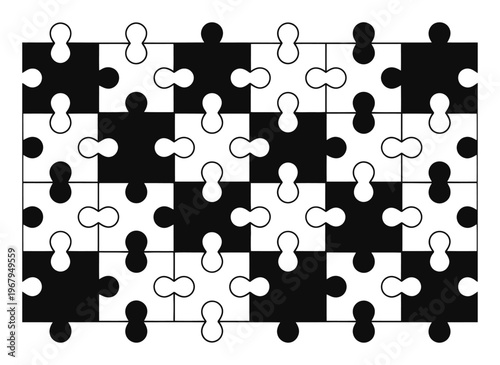 Black and White Puzzle Pieces Forming a Checkerboard Pattern