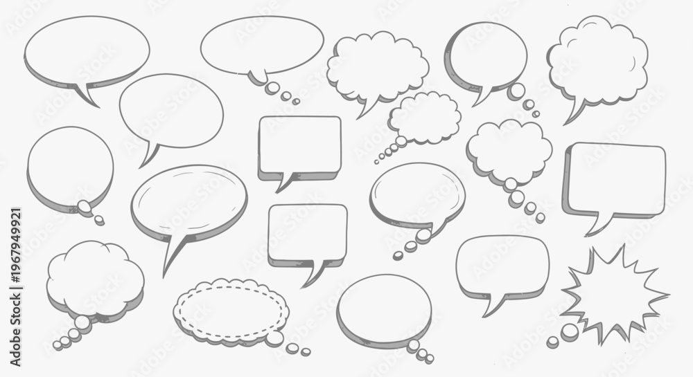 Obraz premium Assortment of Hand-Drawn Speech Bubbles in Various Shapes and Styles