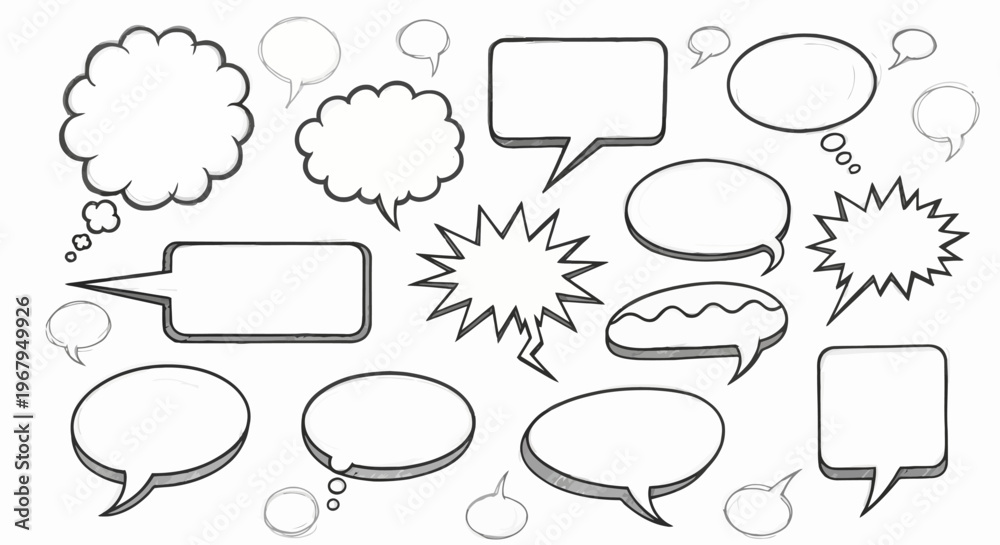 Fototapeta premium Assorted Hand-Drawn Comic Speech Bubbles with Varying Shapes and Styles