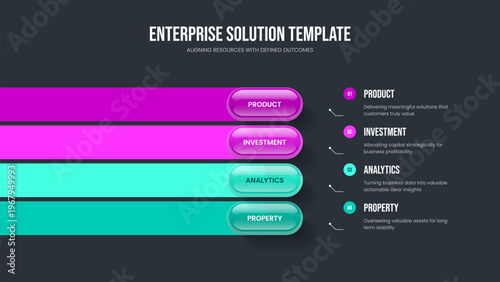 Business Planning Four Option Infographic Slideshow Design. Sales Portfolio Presentation Layout Vector Illustration. Company Briefing 4 Step Diagram Slide Template.