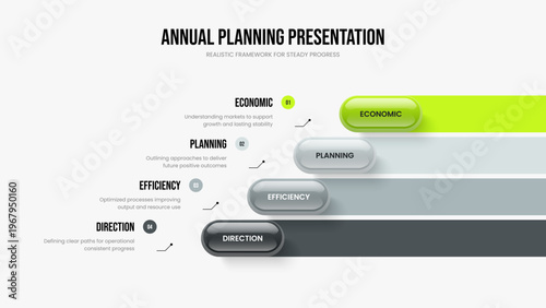 Consulting Briefing Four Step Diagram Slide Layout. Business Plan Frame Template Vector Illustration. Investor Introduction 4 Option Infographic Slideshow Design.