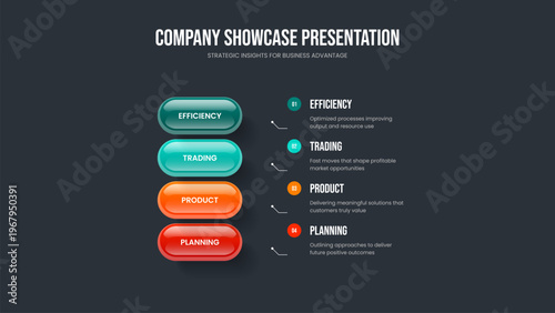 Digital Introduction Slide Layout Vector Illustration. Creative Proposal 4 Step Diagram Presentation Template. Corporate Innovation Four Element Infographic Slideshow Design.