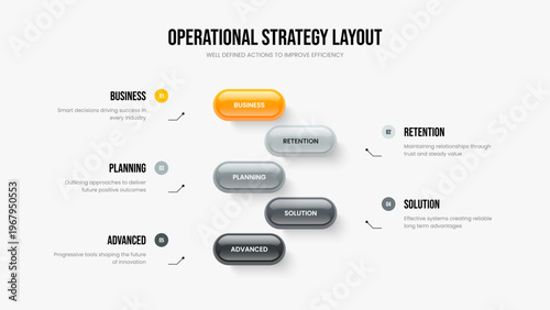 Business Introduction Frame Template Vector Illustration. Investor Portfolio Five Element Diagram Presentation Design. Creative Review 5 Step Infographic Slide Layout.