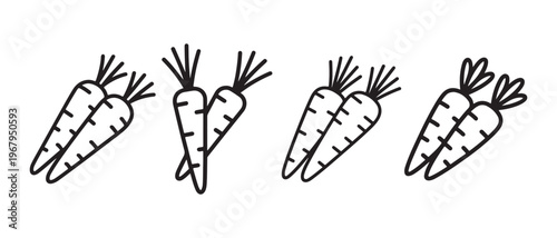 Simple Line Art Icon Set of Carrots in Various Arrangements.
