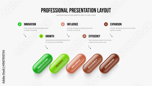 Digital Briefing 5 Step Infographic Frame Design. Modern Overview Five Option Diagram Slide Layout. Corporate Introduction Slideshow Template Vector Illustration.