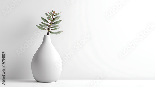 White vase with simple botanical design isolated
