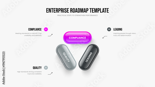 Company Growth Three Option Diagram Frame Design. Sales Performance 3 Step Infographic Slideshow Layout. Professional Launch Slide Template Vector Illustration.