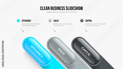Creative Planning Slide Template Vector Illustration. Financial Portfolio Three Option Diagram Presentation Layout. Company Analysis 3 Element Infographic Frame Design.