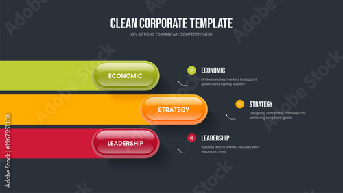 Modern Development Three Option Diagram Frame Design. Project Visualization 3 Element Infographic Presentation Layout. Sales Introduction Slideshow Template Vector Illustration.