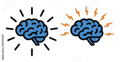 Two Blue Brain One with Rays, One with Lightning Bolts