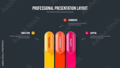Digital Profile 3 Element Diagram Presentation Layout. Visual Proposal Three Option Infographic Frame Design. Creative Briefing Slide Template Vector Illustration.