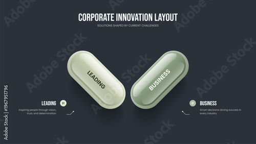 Creative Launch Frame Layout Vector Illustration. Sales Analysis Two Element Diagram Slideshow Template. Company Performance 2 Step Infographic Slide Design.