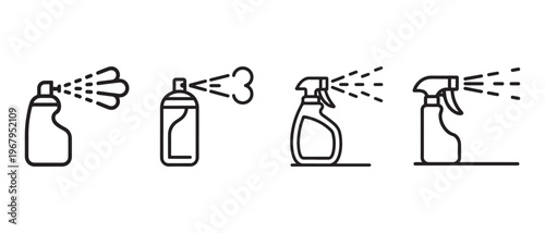 Modern Line Art Spray Bottle Icons Set. for Cleaning, Disinfecting, and Product Dispensing.