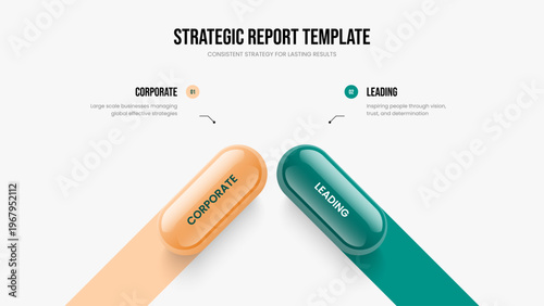 Project Report Slide Layout Vector Illustration. Financial Launch Two Element Infographic Slideshow Design. Company Campaign 2 Option Diagram Frame Template.