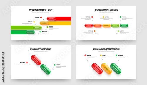 Market Forecast Four Five Two Three Element Diagram Frame Layout Vector Illustration Collection. Marketing Performance 4 5 2 3 Option Infographic Slide Design Set.